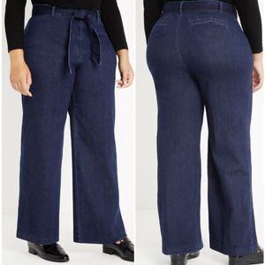 ELOQUII High Waisted Belted Wide Leg Jeans
